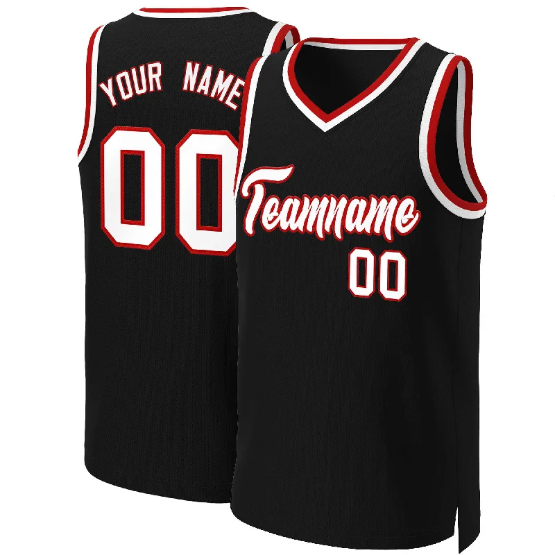 Premium basketball jersey for professional athletes-Custom Black White-Red Classic Tops Basketball Jersey