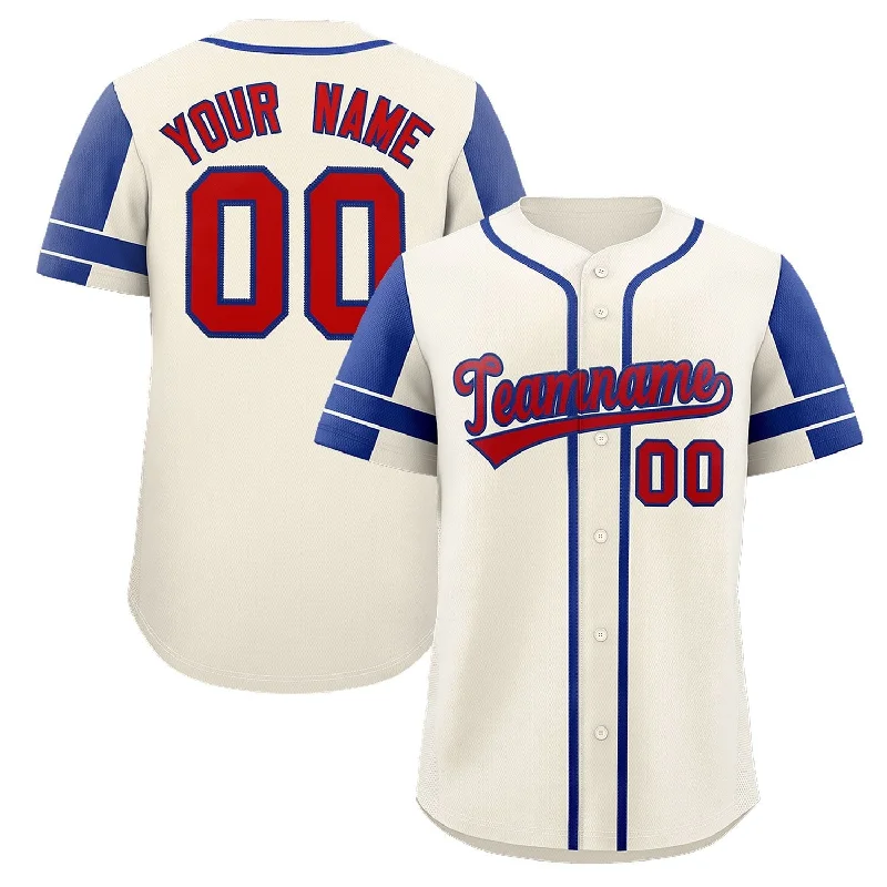 Baseball jersey for indoor games with breathable fabric-Custom Cream Royal Personalized Raglan Sleeves Authentic Baseball Jersey