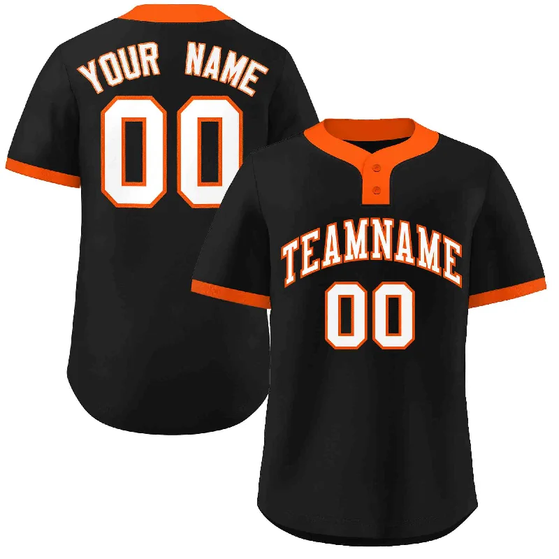 Baseball jersey with custom fabric for comfort-Custom Black White-Orange Classic Style Authentic Two-Button Baseball Jersey