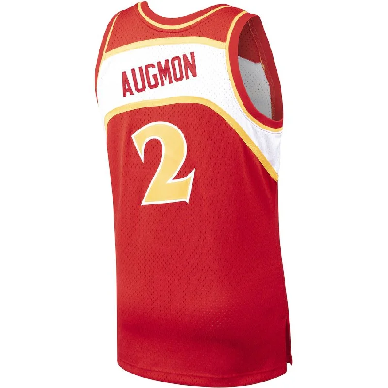 Basketball jersey with bold lettering for fans-A.Hawks #2 Stacey Augmon Mitchell & Ness Hardwood Classics 1991-92 Swingman Jersey Red Stitched American Basketball Jersey