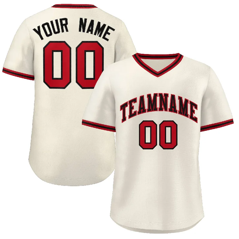 Lightweight baseball jersey for warm weather games-Custom Cream Red-Black Classic Style Authentic Pullover Baseball Jersey