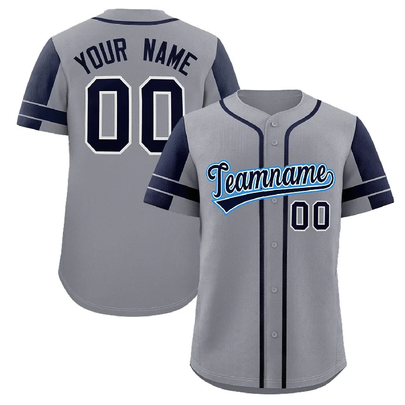 Limited edition baseball jerseys for fans-Custom Gray Navy Personalized Raglan Sleeves Authentic Baseball Jersey