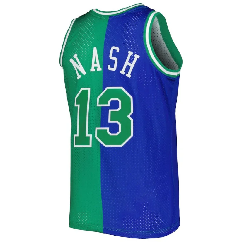 Basketball jersey for retro-style fans-D.Mavericks #13 Steve Nash Mitchell & Ness Hardwood Classics 1998-99 Split Swingman Jersey Blue Green Stitched American Basketball Jersey