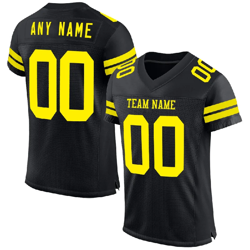 Soccer jersey with modern cut and stylish design-Custom Black Light Yellow Mesh Authentic Football Jersey