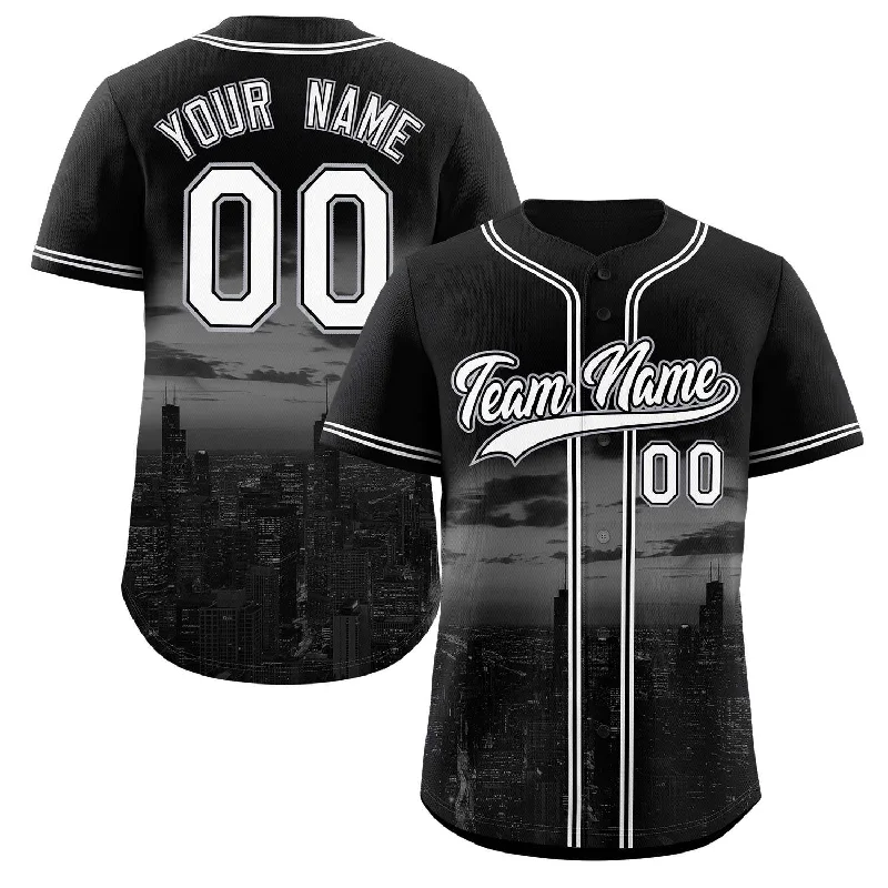 Baseball jersey with professional stitching and finishes-Custom Black White-Black Chicago City Connect Baseball Jersey