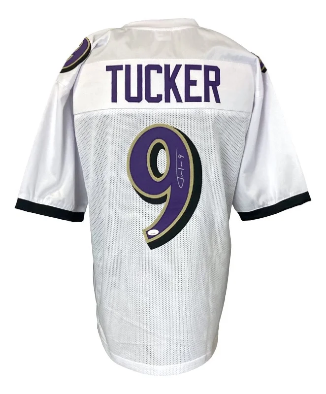 Personalized soccer jersey for tournament play-Justin Tucker Baltimore Signed White Football Jersey JSA ITP