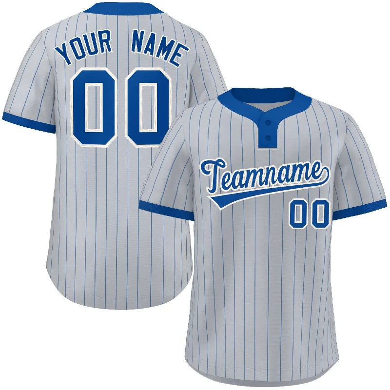 Full-button baseball jersey for traditional style-Custom Gray Royal Stripe Fashion Authentic Two-Button Baseball Jersey