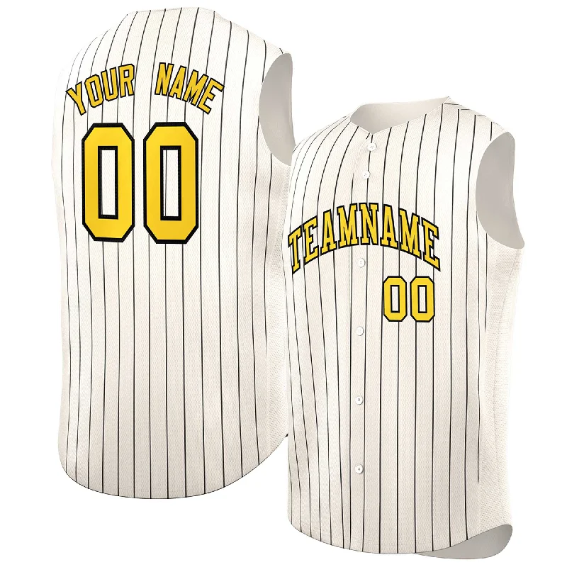 Custom baseball jersey for tournament teams-Custom Cream Gold-Black Sleeveless Stripe Fashion Baseball Jersey