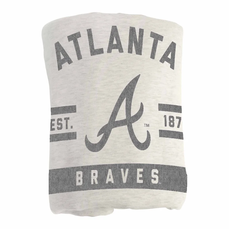 Team-themed pet bedding for fan pets-Atlanta Braves Oatmeal Sweatshirt Blanket