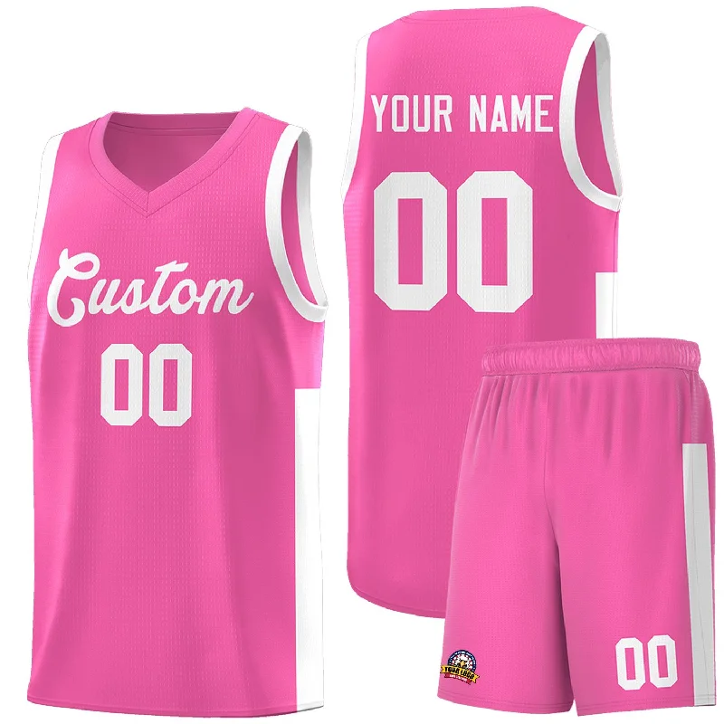 Custom basketball jersey for team spirit wear-Custom Pink White Side Two-Tone Classic Sports Uniform Basketball Jersey