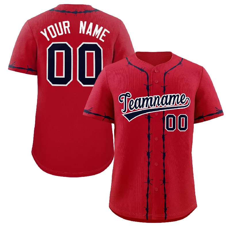 Baseball jersey with custom fabric for comfort-Custom Red Navy Thorns Ribbed Classic Style Authentic Baseball Jersey