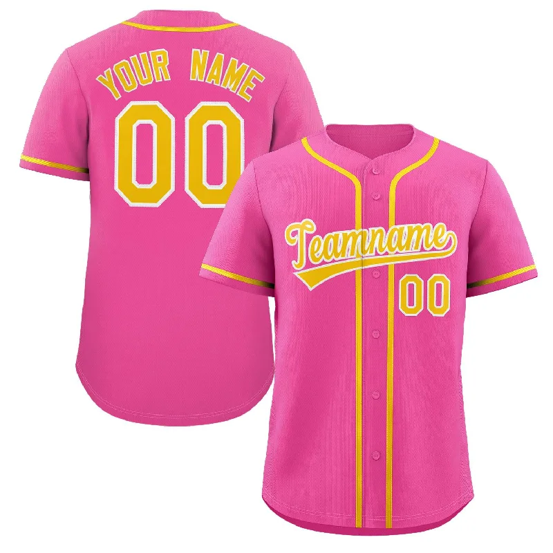 Team baseball jersey with extra padding for protection-Custom Pink Yellow-White Classic Style Authentic Baseball Jersey