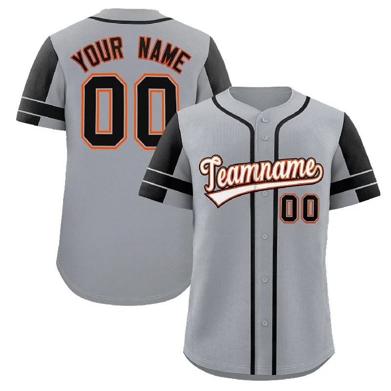 Custom baseball jersey for high school teams-Custom Gray Black Personalized Raglan Sleeves Authentic Baseball Jersey