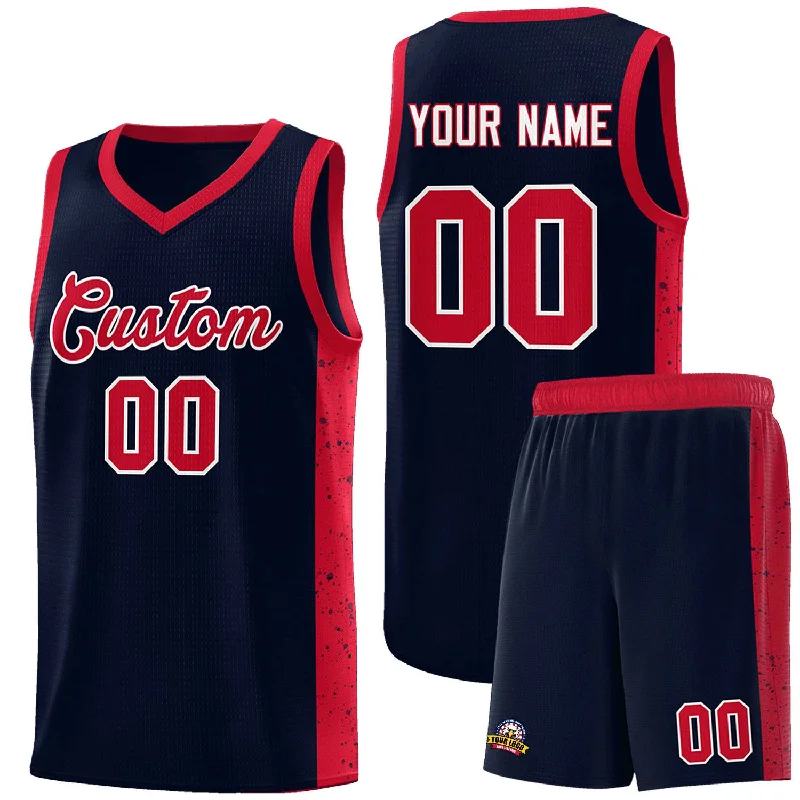 Custom basketball jersey with printed name and number options-Custom Navy Red-White Side Splash Sports Uniform Basketball Jersey