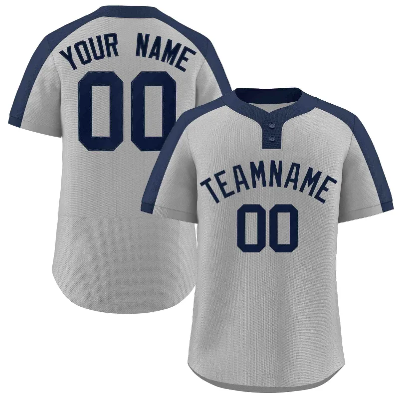 Custom baseball jersey for family team events-Custom Gray Navy Classic Style Authentic Two-Button Baseball Jersey