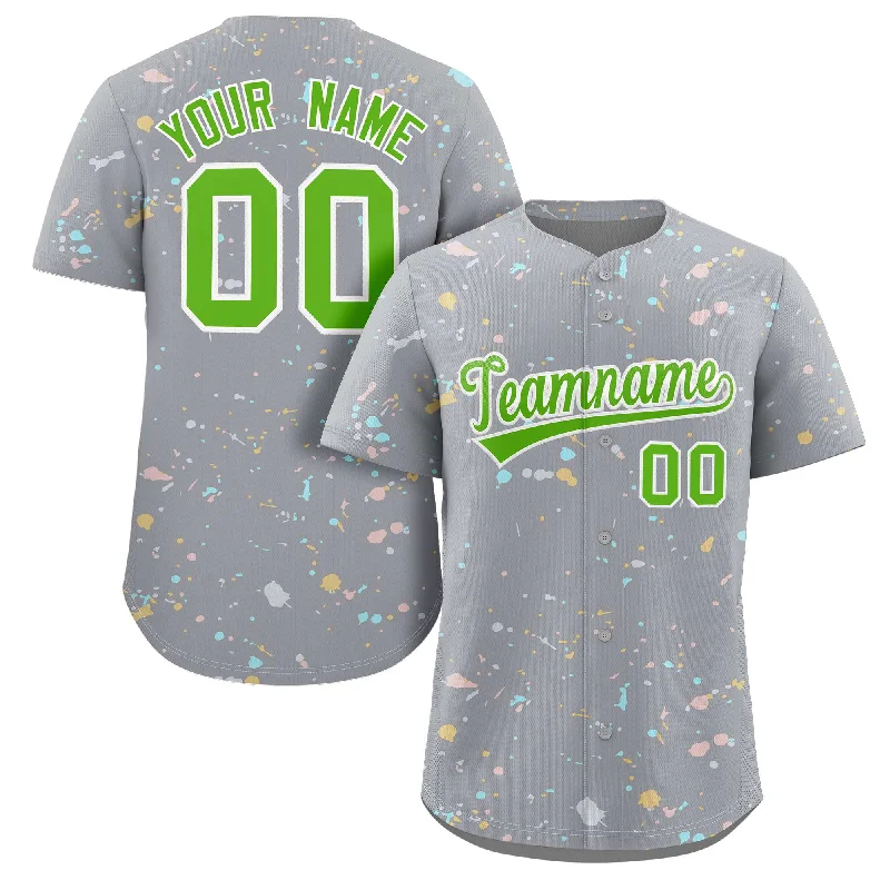 Personalized baseball jersey for birthday parties-Custom Gray Neon Green-White Splash Graffiti Pattern Authentic Baseball Jersey