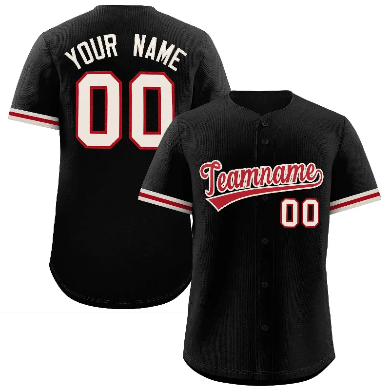 Lightweight baseball jersey for warm weather games-Custom Black Red Full Button Design Authentic Baseball Jersey