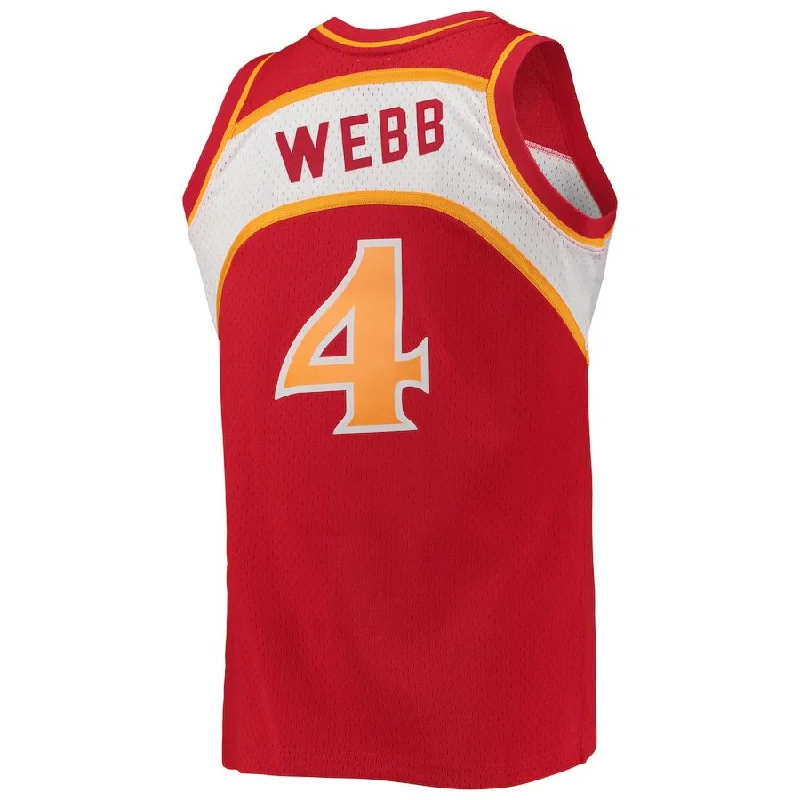 Basketball jersey with adjustable neck design for comfort-A.Hawks #4 Spud Webb Mitchell & Ness Hardwood Classics Swingman Jersey Red Stitched American Basketball Jersey