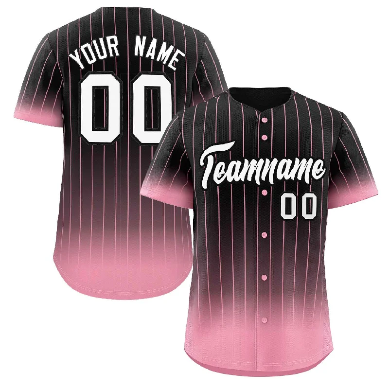 Personalized baseball jersey for birthday parties-Custom Black Pink-White Gradient Stripe Fashion Authentic Baseball Jersey