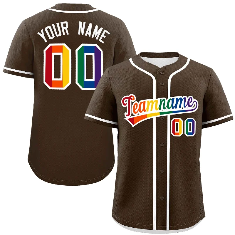 Baseball jersey for fan meetups with team pride-Custom Light Brown LGBT Rainbow For Pride Month Classic Style Authentic Baseball Jersey