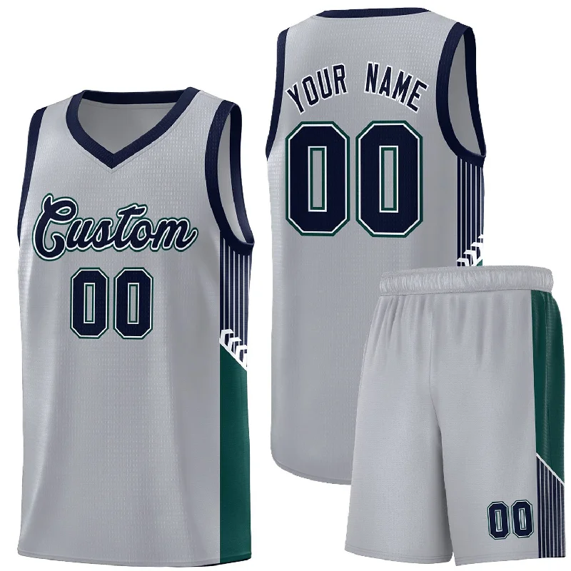 Custom basketball jersey with moisture-control fabric-Custom Gray Navy-White Side Stripe Fashion Sports Uniform Basketball Jersey