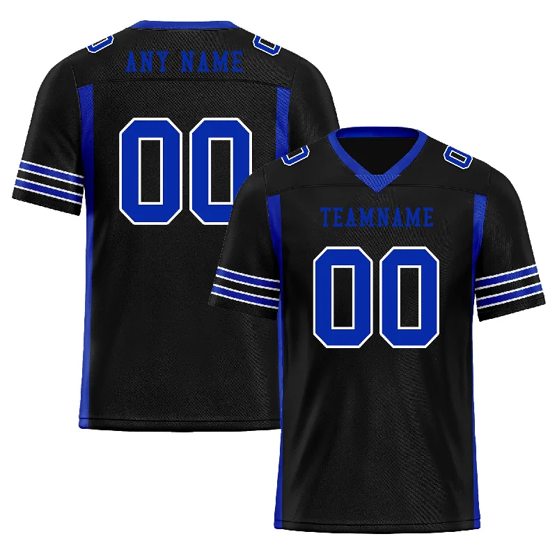 Custom soccer jersey for custom graphics and designs-Custom Blue Black Striped Sleeves Personalized Authentic Football Jersey FBJ02-D06072