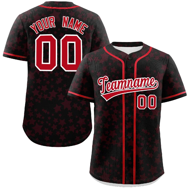 High-quality baseball jerseys for league players-Custom Black Red Personalized Star Graffiti Pattern Authentic Baseball Jersey