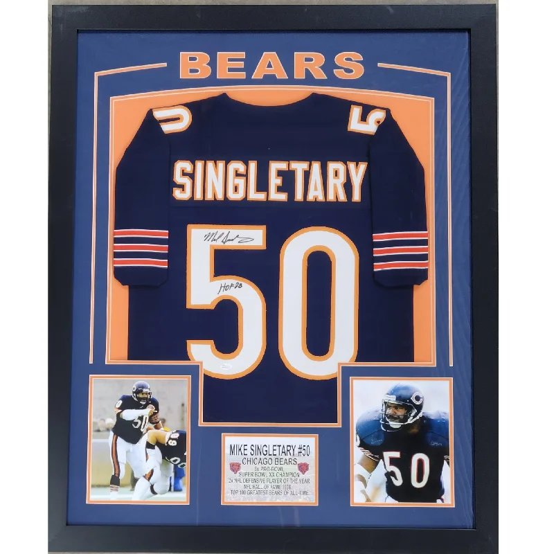 Personalized soccer jersey with name and number-Mike Singletary Signed & Professionally Framed Custom Navy Football Jersey