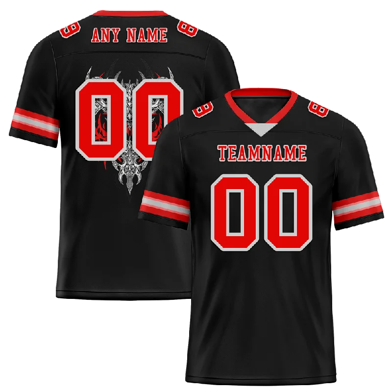 Custom soccer jersey for charity fundraising events-Custom Black Skull Fashion Red Personalized Authentic Football Jersey FBJ02-bc0fbbc