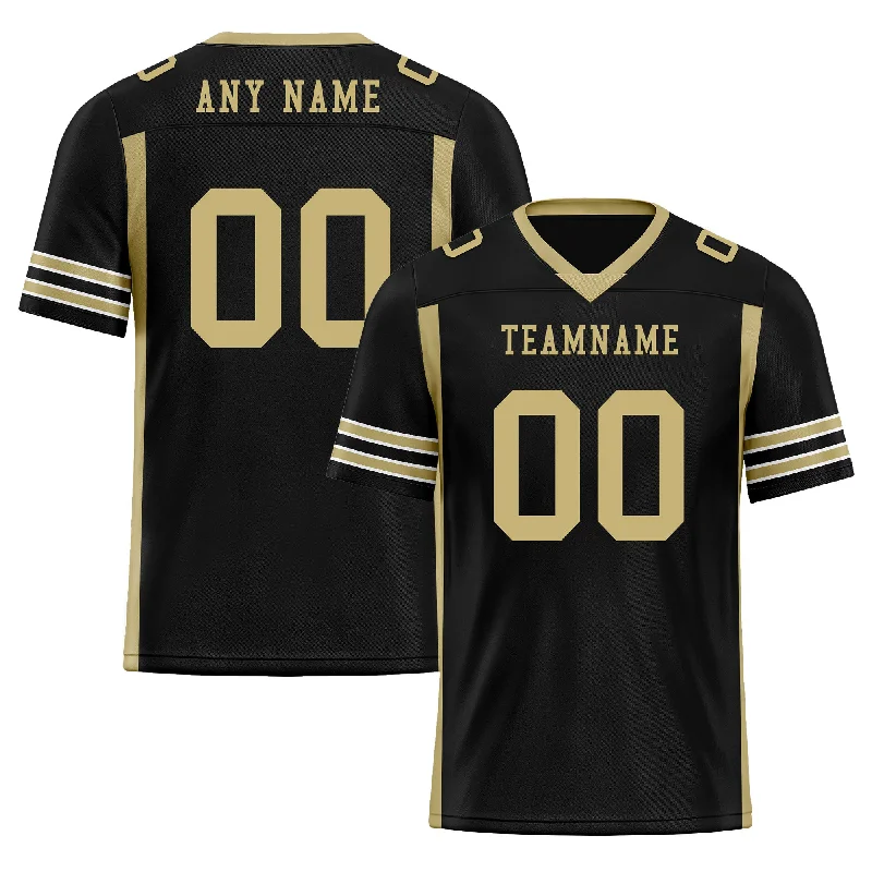 Custom soccer jersey for international teams-Custom Black Gold Striped Sleeves Personalized Authentic Football Jersey FBJ02-D06067