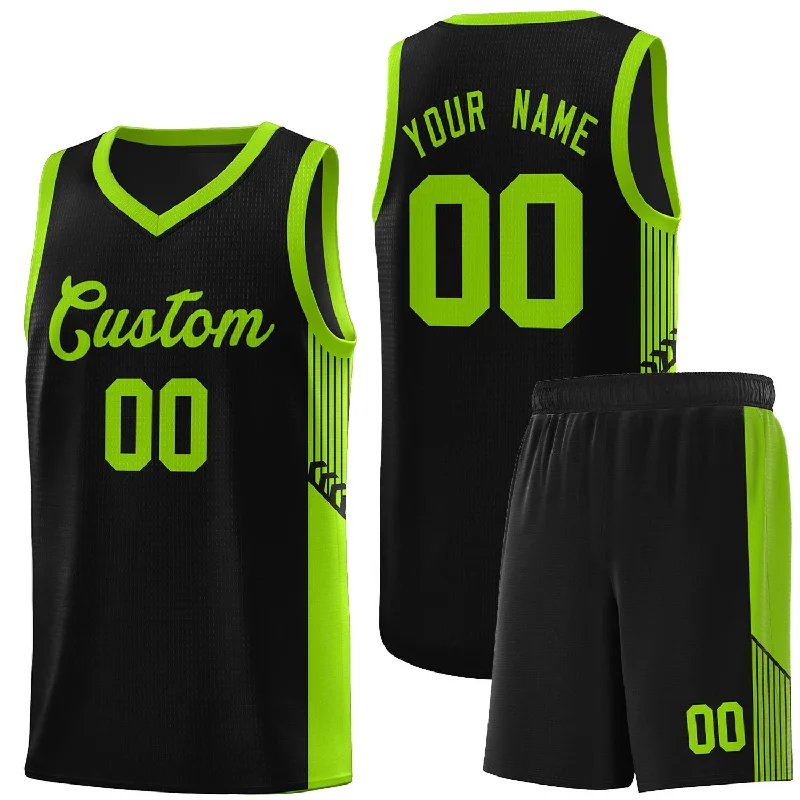 Personalized basketball jersey with team slogans-Custom Black Neon Side Stripe Fashion Sports Uniform Basketball Jersey