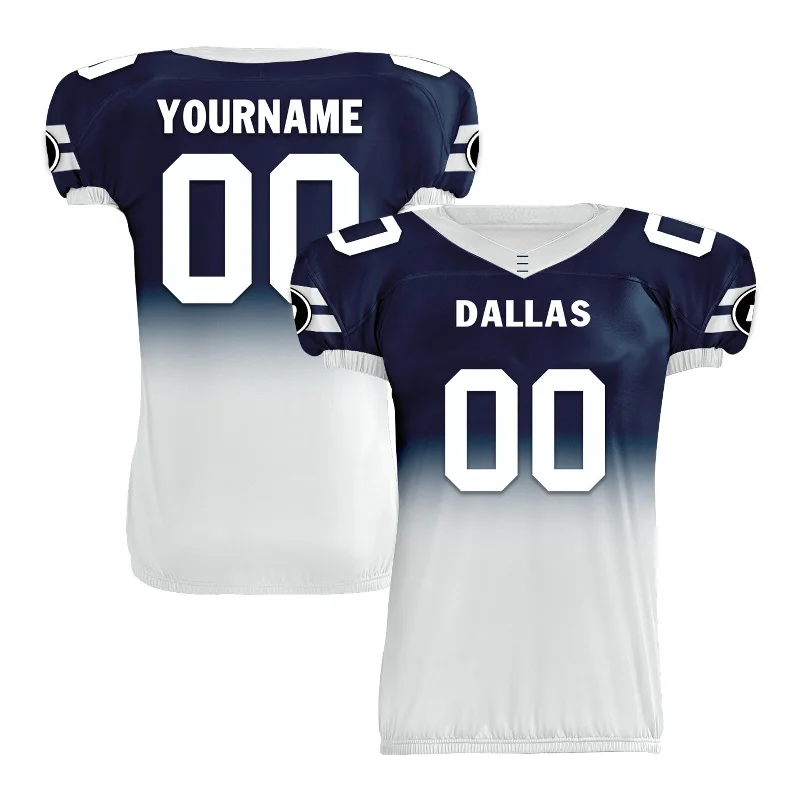 Rugby jerseys with sponsor and team logos-Custom Blue White Fade Fashion Dallas High-Performance American Football Jersey FBJ06-D020252-9