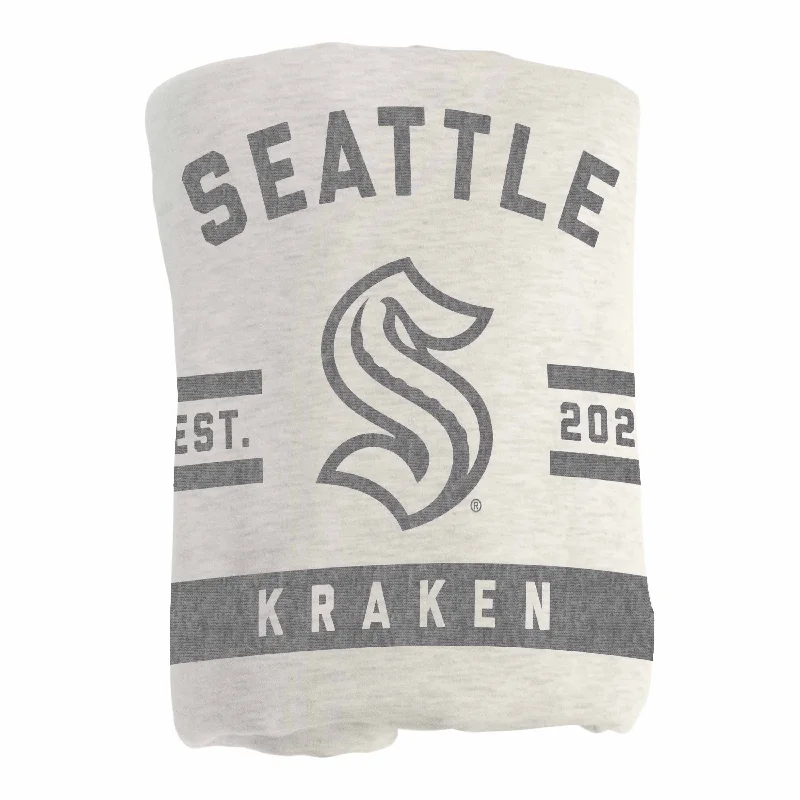 Custom team baby blankets for new parents-Seattle Kraken Oatmeal Sweatshirt Blanket