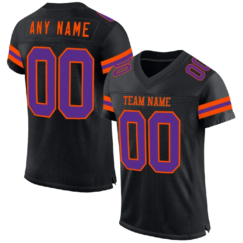 Soccer jersey with breathable mesh for high performance-Custom Black Purple-Orange Mesh Authentic Football Jersey