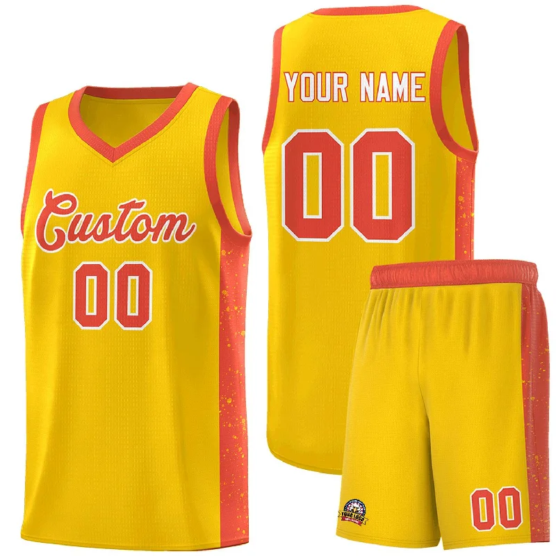 Personalized basketball jersey with name and number-Custom Gold Orange-White Side Splash Sports Uniform Basketball Jersey