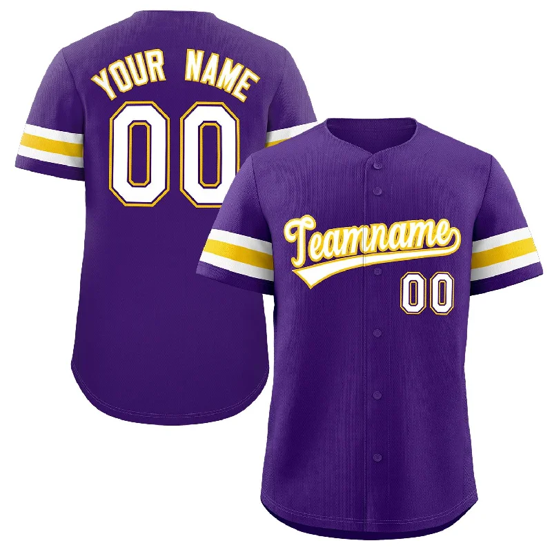 Baseball jersey with breathable design for hot weather-Custom Purple White-Yellow Classic Style Authentic Baseball Jersey