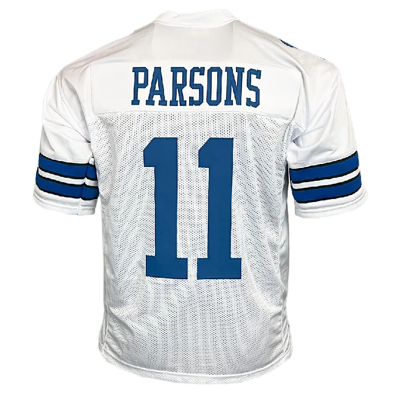 Custom soccer jersey with heat-sealed logos-Micah Parsons Unsigned Dallas White Football Jersey