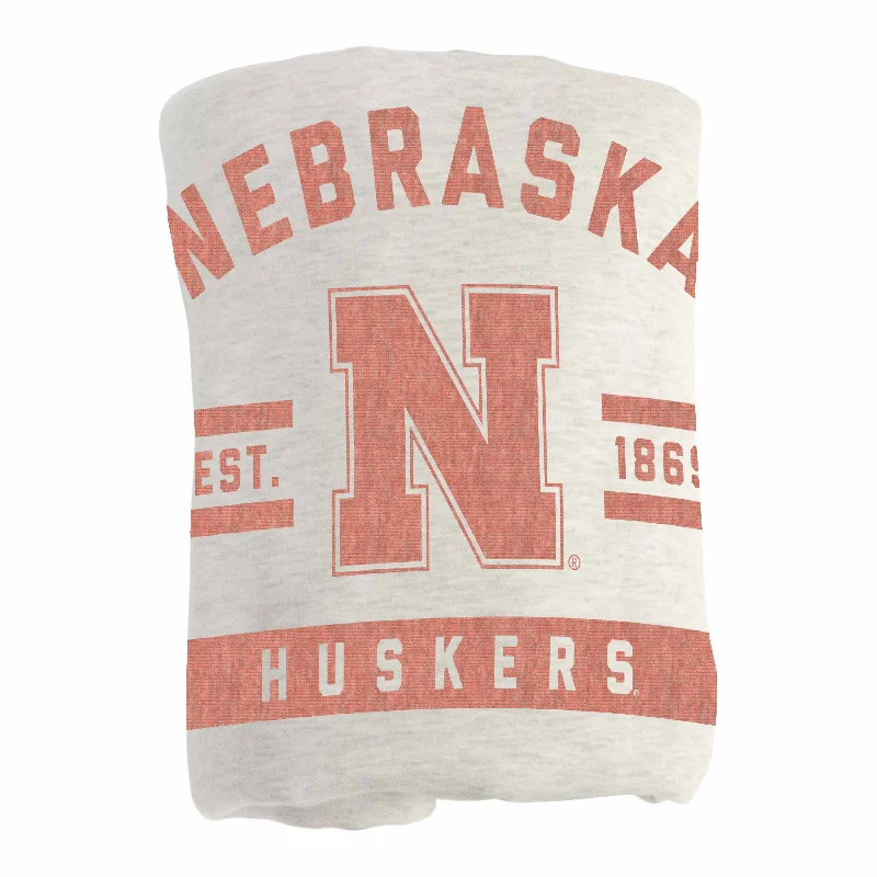 Custom team baby blankets for new parents-Nebraska Oatmeal Sweatshirt Blanket