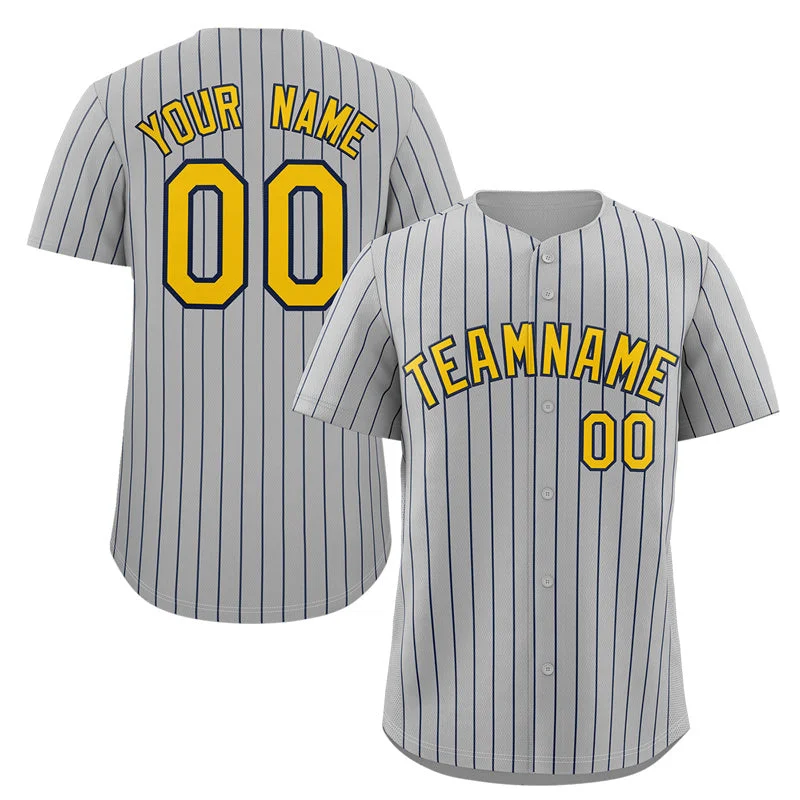 Baseball jersey with performance fabric for speed and agility-Custom Gray Gold-Navy Stripe Fashion Authentic Baseball Jersey