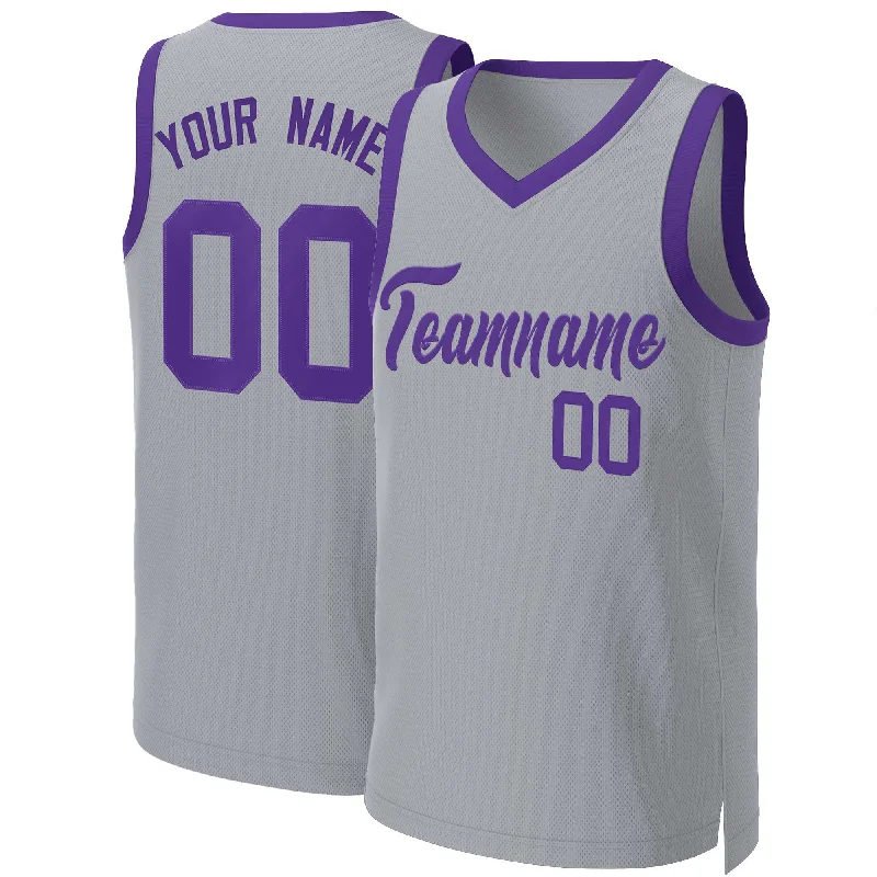 Personalized basketball jersey for team competitions-Custom Gray Purple Classic Tops Basketball Jersey