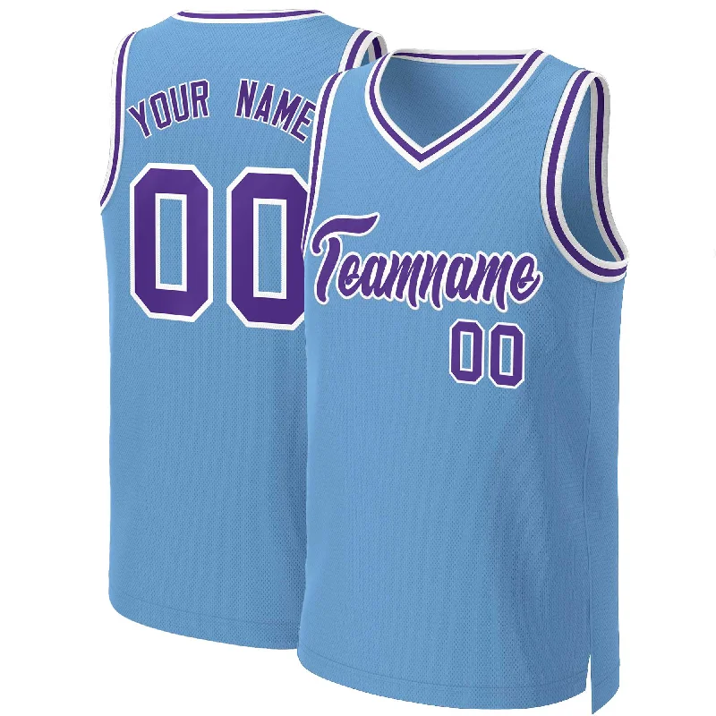 Custom basketball jersey with printed name and number options-Custom Light Blue Purple-White Classic Tops Basketball Jersey