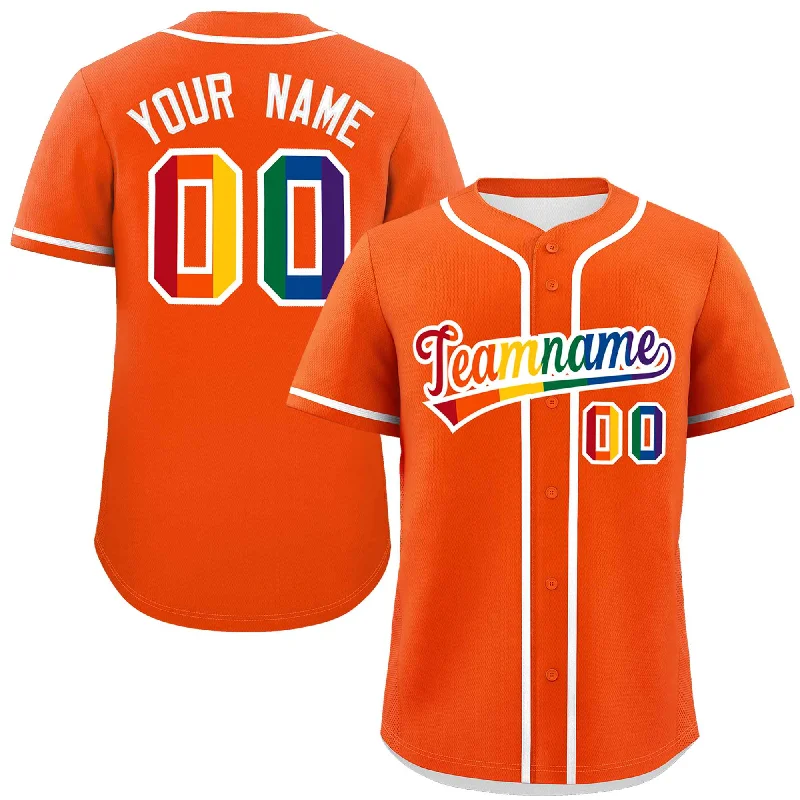 Baseball jersey for sports photography sessions-Custom Orange LGBT Rainbow For Pride Month Classic Style Authentic Baseball Jersey