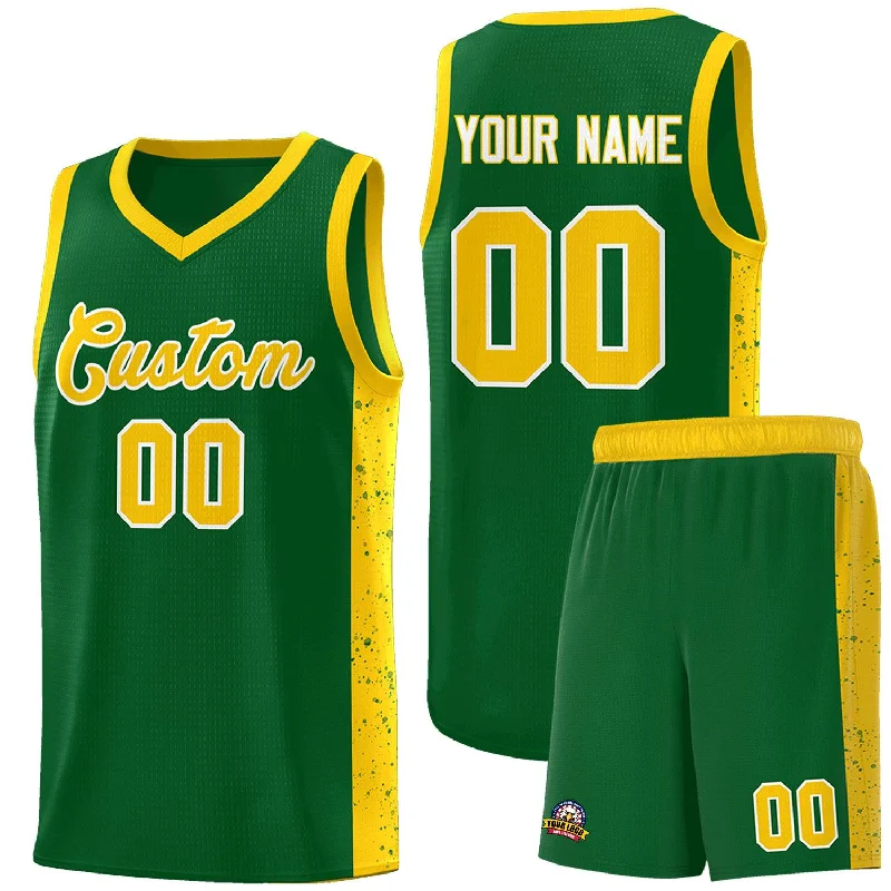 Personalized basketball jersey for game day celebrations-Custom Green Gold-White Side Splash Sports Uniform Basketball Jersey