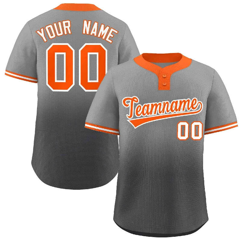 Personalized baseball jersey for team spirit-Custom Gray Dark Gray Orange-White Gradient Fashion Authentic Two-Button Baseball Jersey