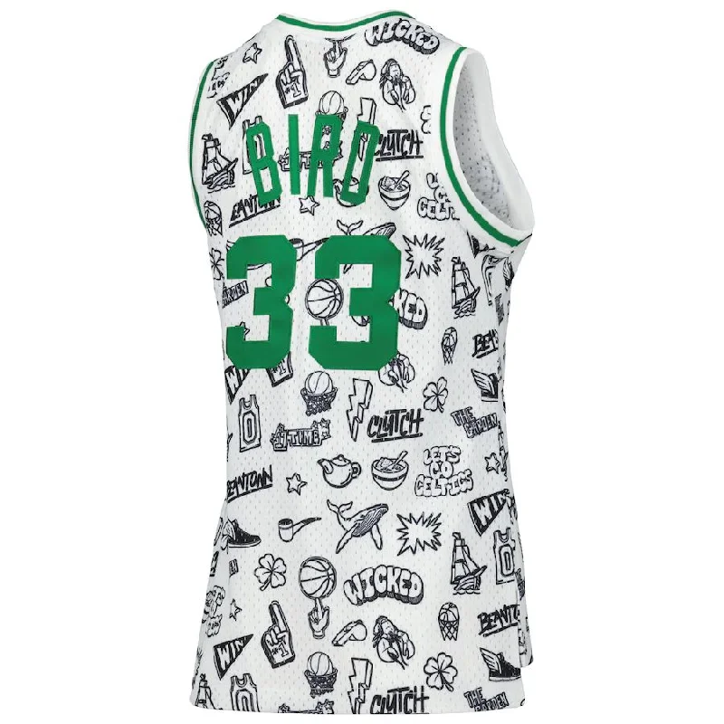 Basketball jersey for fans with team logos-B.Celtics #33 Larry Bird Mitchell & Ness 1985 Doodle Swingman Jersey White Stitched American Basketball Jersey