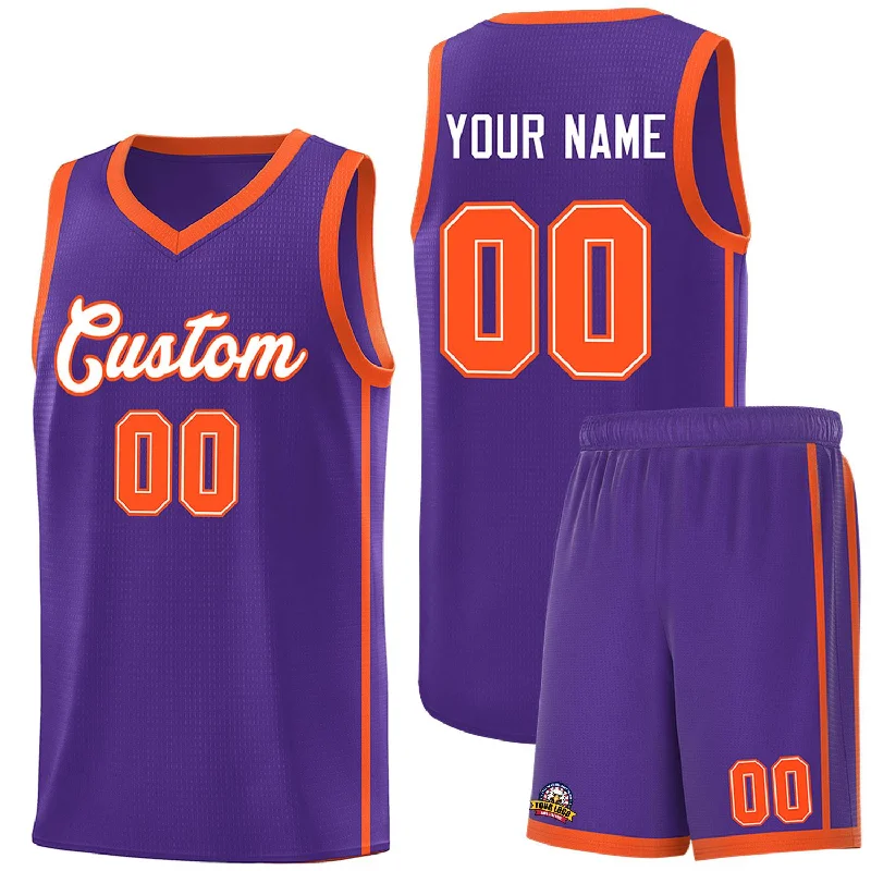 Custom basketball jersey for fan clubs and supporters-Custom Purple White-Orange Side Two Bars Sports Uniform Basketball Jersey