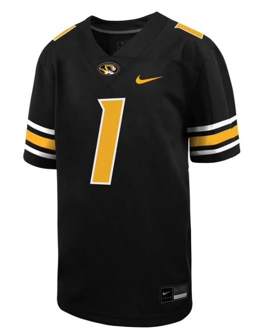 Custom soccer jersey with sublimated designs-Mizzou Tigers Nike® 2024 Official Replica #1 Black Football Jersey