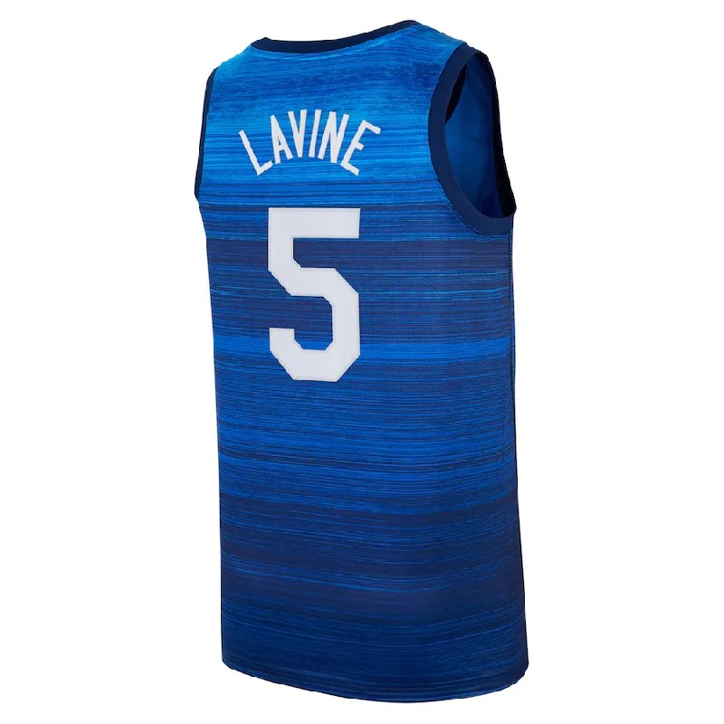 Basketball jersey for fan apparel with embroidered team logo-C.Bulls #5 Zach LaVine Basketball Player Jersey Navy Stitched American Basketball Jersey