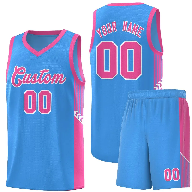 Basketball jersey with stylish design for casual wear-Custom Powder Blue Pink-White Side Stripe Fashion Sports Uniform Basketball Jersey