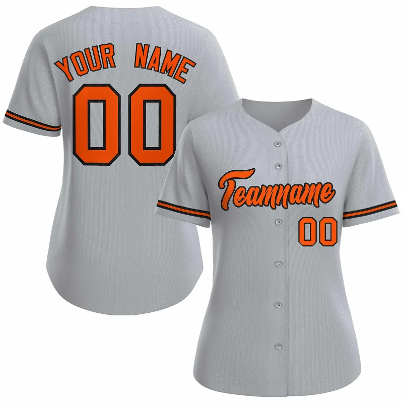 Baseball jersey with numbered sleeve options-Custom Gray Orange Black Classic Style Baseball Jersey for Women